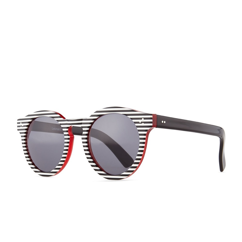 Illesteva Striped Black White & Red Round Sunglasses